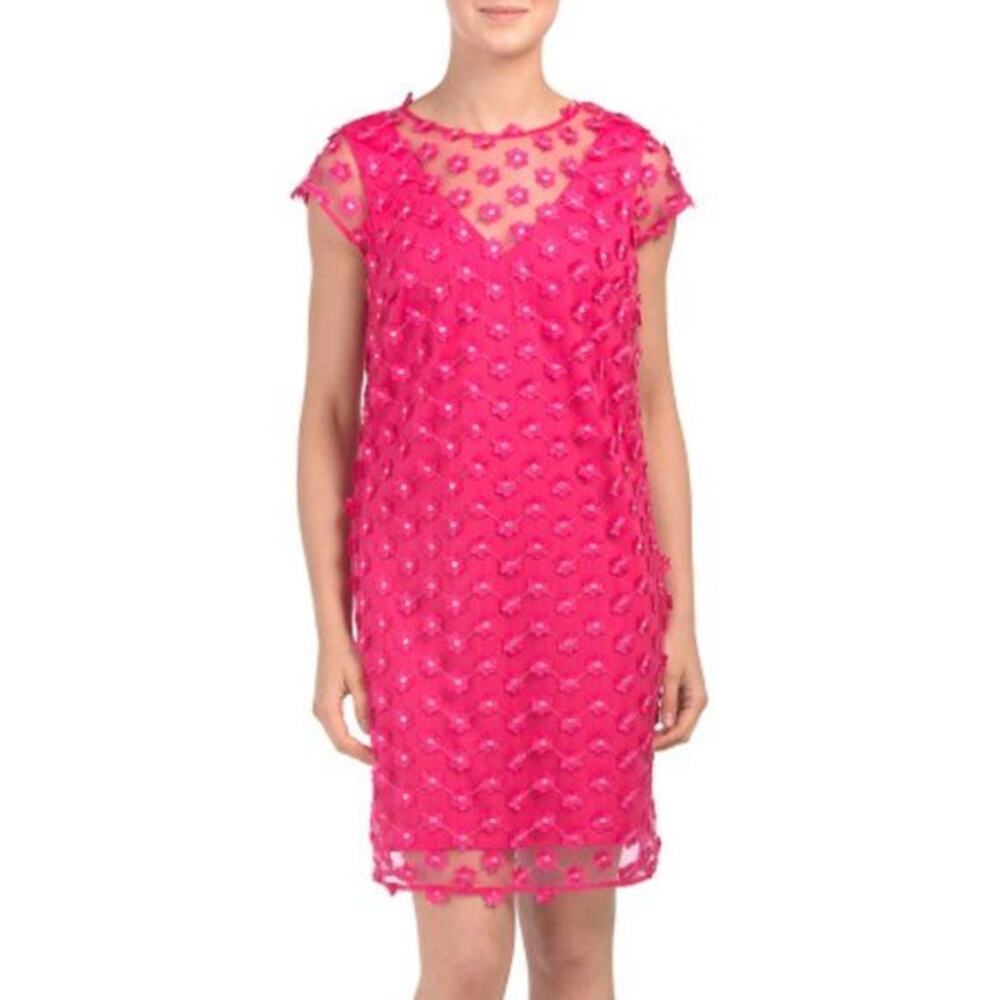 Nanette Lepore Shift Dress Women's 4 Dress Pink Fuschia Floral Lace Daisy Barbie